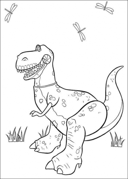Rex And Dragonflies  coloring page image