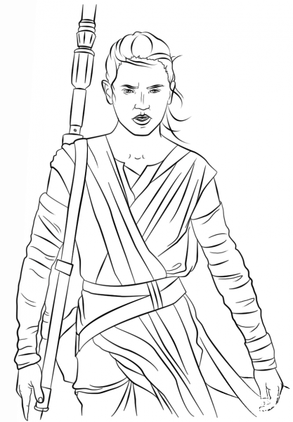 Rey from the Force Awakens coloring page image
