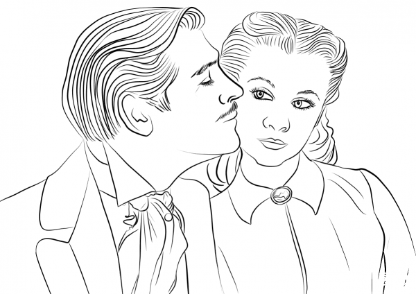 Rhett Butler and Scarlett O’Hara – Gone with the Wind coloring page image