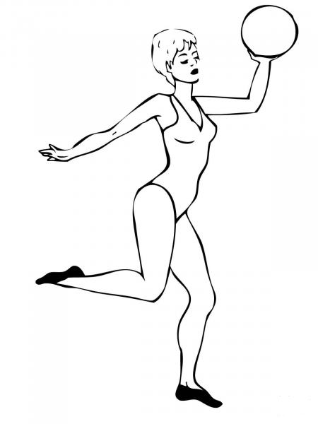 Rhythmic Gymnast Perfoming with a Ball coloring page image