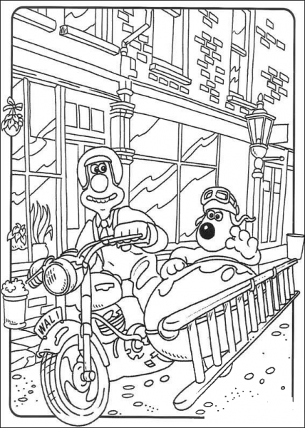Ride On The Bike With Gromit  coloring page image