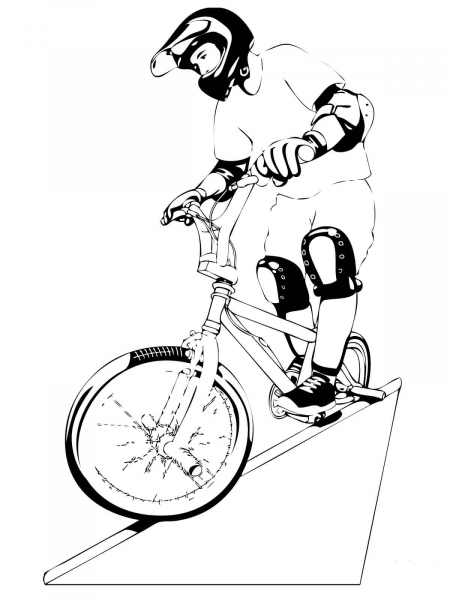 Riding BMX coloring page image
