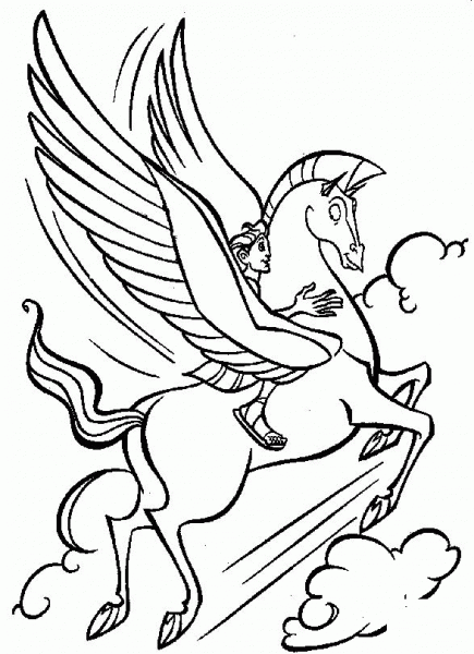 Riding The Pegasus  coloring page image