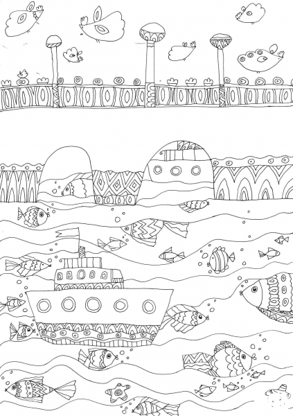 River Trip coloring page image