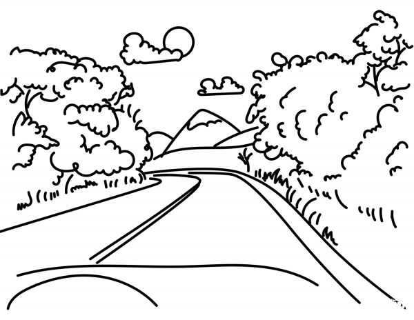 Road in Mountain coloring page image
