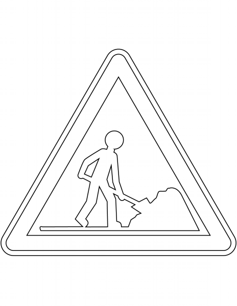 “Roadworks Ahead” Sign in France coloring page image