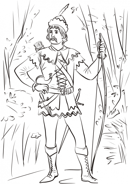 Robin Hood in Sherwood Forest  coloring page image