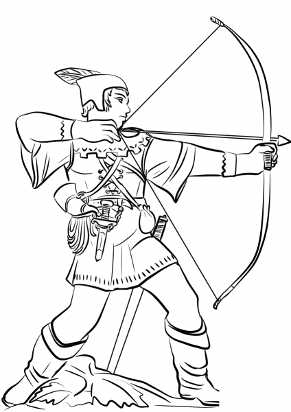 Robin Hood Shooting Arrow coloring page image