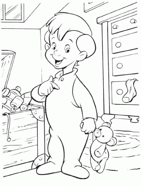 Robin Is Holding A Teddybear  coloring page image