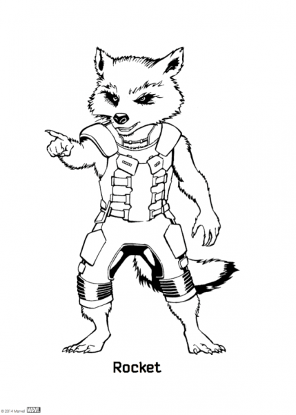 Rocket Raccoon from Guardians of the Galaxy coloring page image