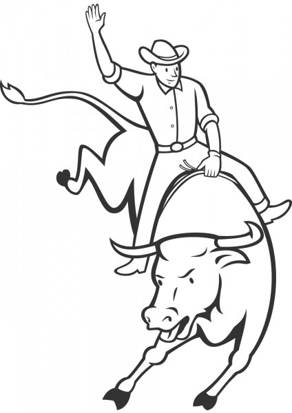 Rodeo Bull Riding coloring page image