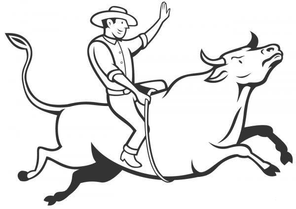 Rodeo Cowboy Bull Riding coloring page image