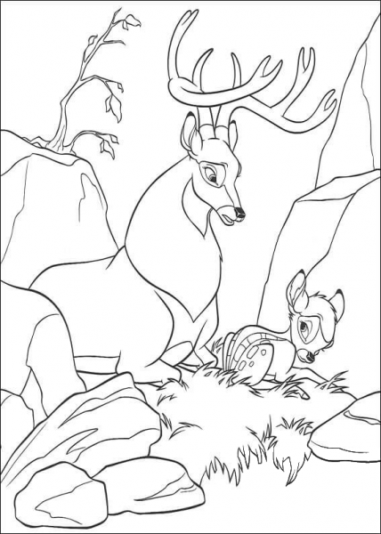 Roe And Bambi Are Sitting Together  coloring page image
