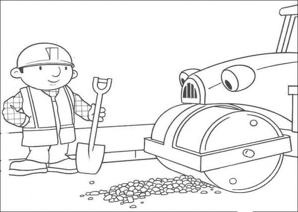 Roley Helps Bob To Repair The Road  coloring page image