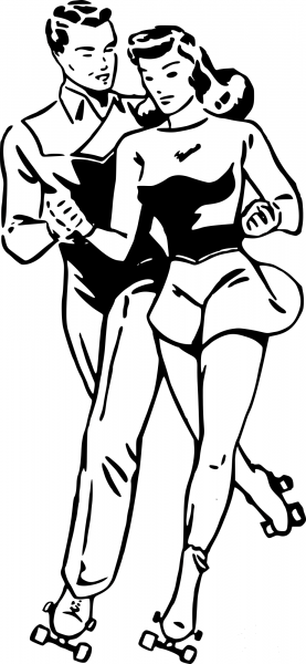 Roller Skating Couple coloring page image