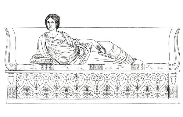 Roman Lady on a Couch coloring page image