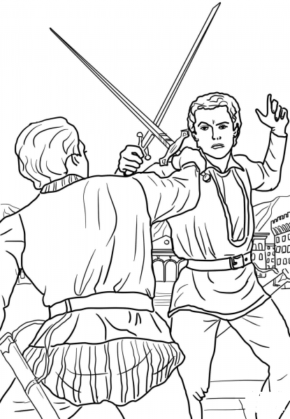 Romeo and Juliet Duel Scene coloring page image