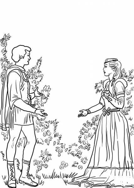 Romeo and Juliet in the Garden coloring page image