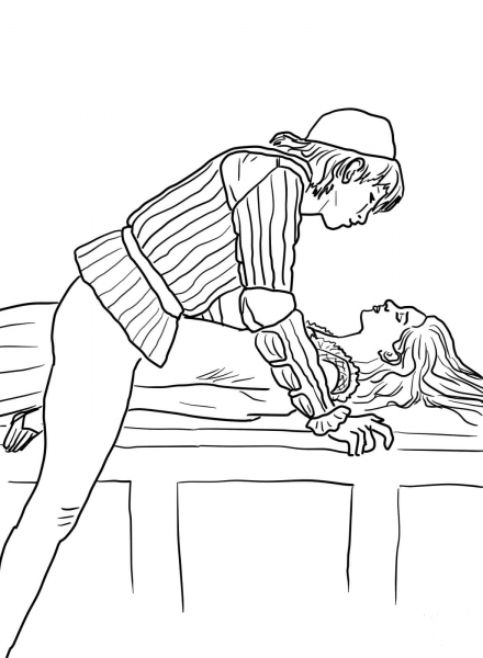 Romeo and Juliet Tomb Scene coloring page image