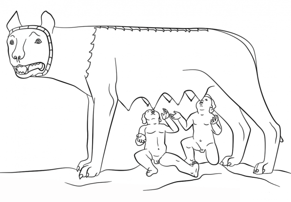 Romulus and Remus with the She Wolf coloring page image