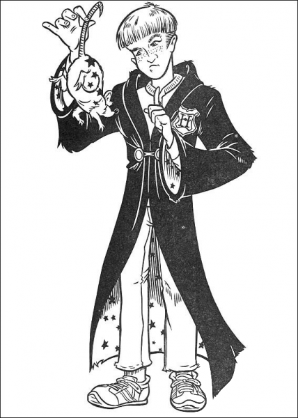 Ron Catches a Mouse  coloring page image