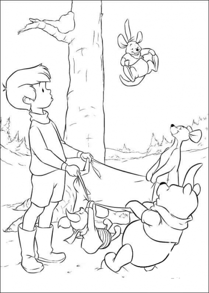 Roo is falling down from a tree coloring page image