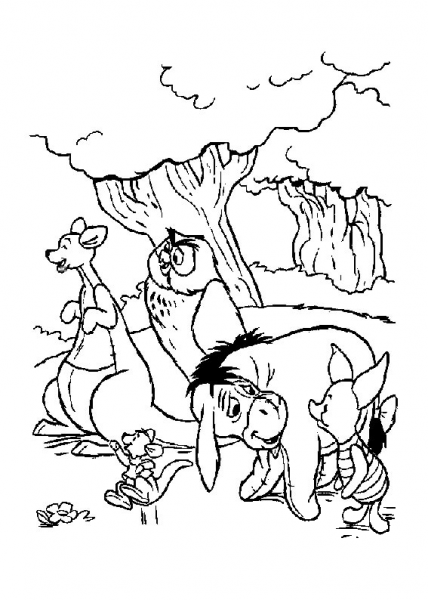 Roo, Owl, Eeyore And Piglet  coloring page image