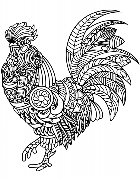 Rooster Zentangle coloring page image