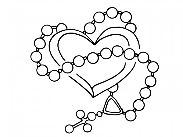 Rosary with Heart coloring page image