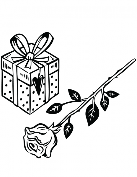 Rose and a Gift coloring page image