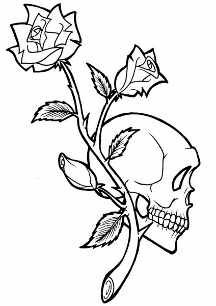 Rose and Skull Tattoo coloring page image