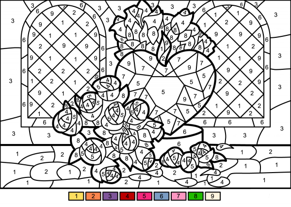 Roses and Heart Color by Number image