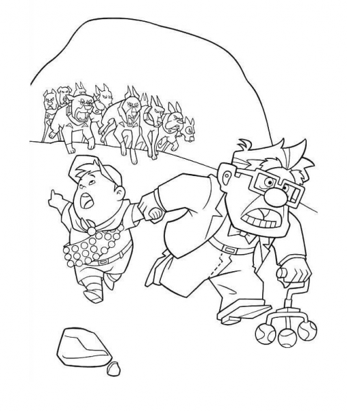 Running Away From Crazy Dogs  coloring page image