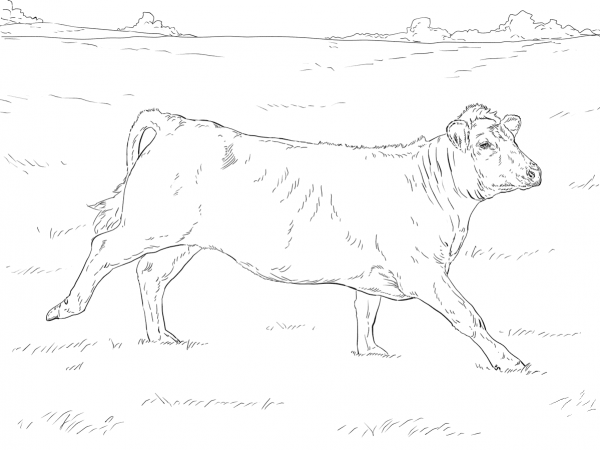 Running Cow coloring page image