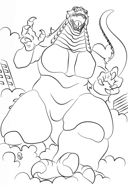 Running Godzilla coloring page image