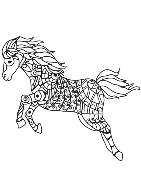 Running Horse Zentangle coloring page image