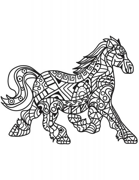 Running Horse Zentangle coloring page image