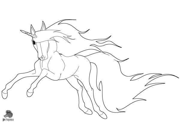 Running Unicorn coloring page image