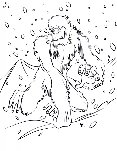 Running Yeti coloring page image