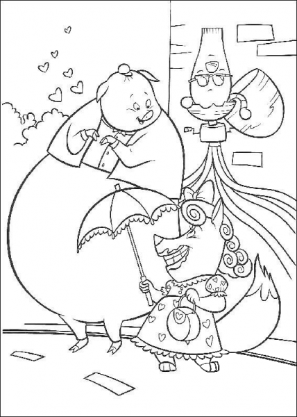 Runt, Foxy Loxy and Alien coloring page image