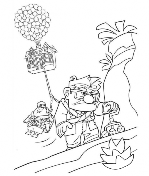 Russell Goes Up On The Balloons  coloring page image