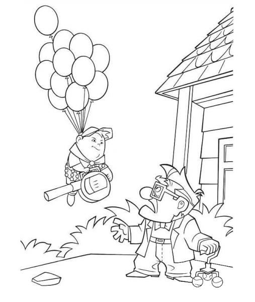 Russell is In The Sky On The Balloons  coloring page image