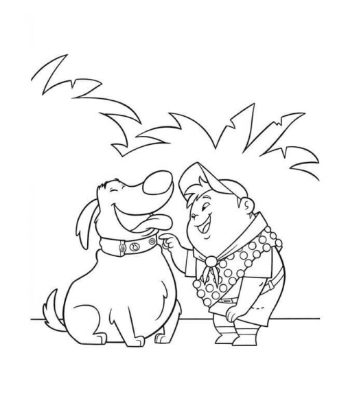 Russell Is Tickling Dog  coloring page image