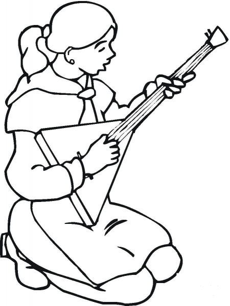 Russian Girl Is Playing Balalaika  coloring page image