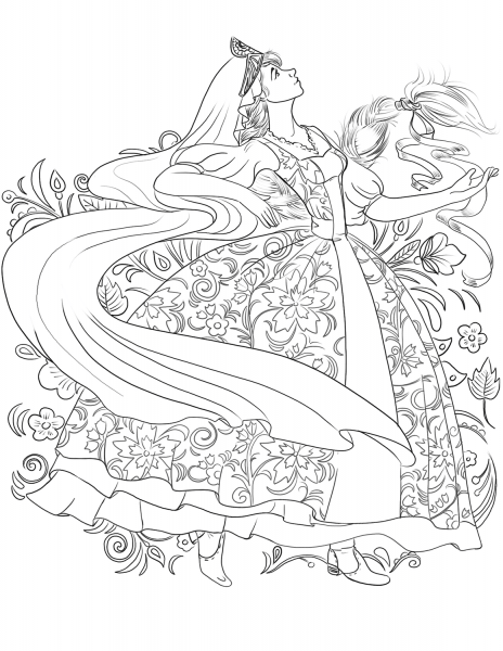 Russian Woman in a Traditional Dress Dancing coloring page image