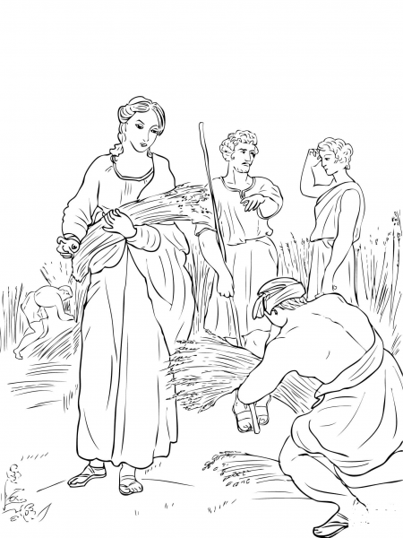 Ruth Working in the Fields coloring page image
