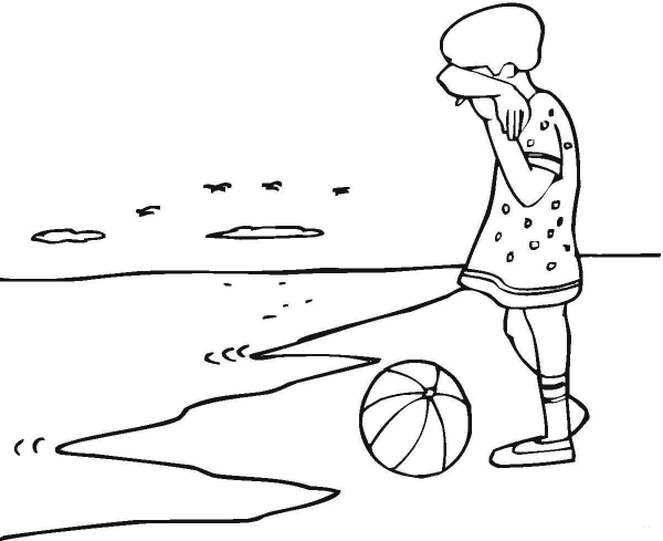Sad Girl On The Beach  coloring page image