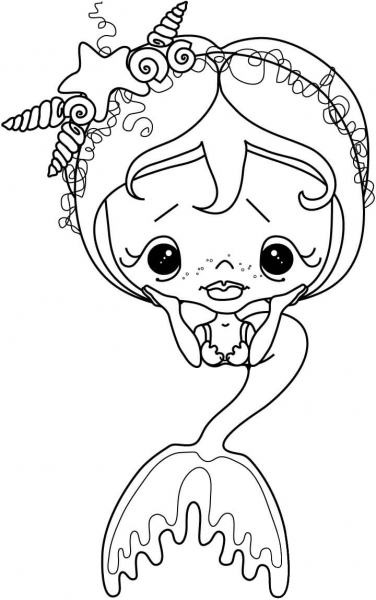 Sad Little Girl Mermaid coloring page image