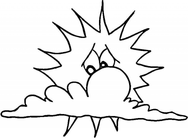 Sad Sun Behind a Cloud coloring page image