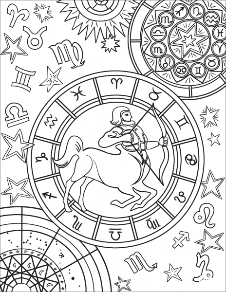 Sagittarius Zodiac Sign coloring page image